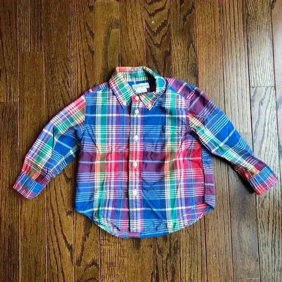 Ralph Lauren Boys 12M 100% Cotton Multi-Color Plaid Button-Down Shirt - EUC! - Picture 1 of 10